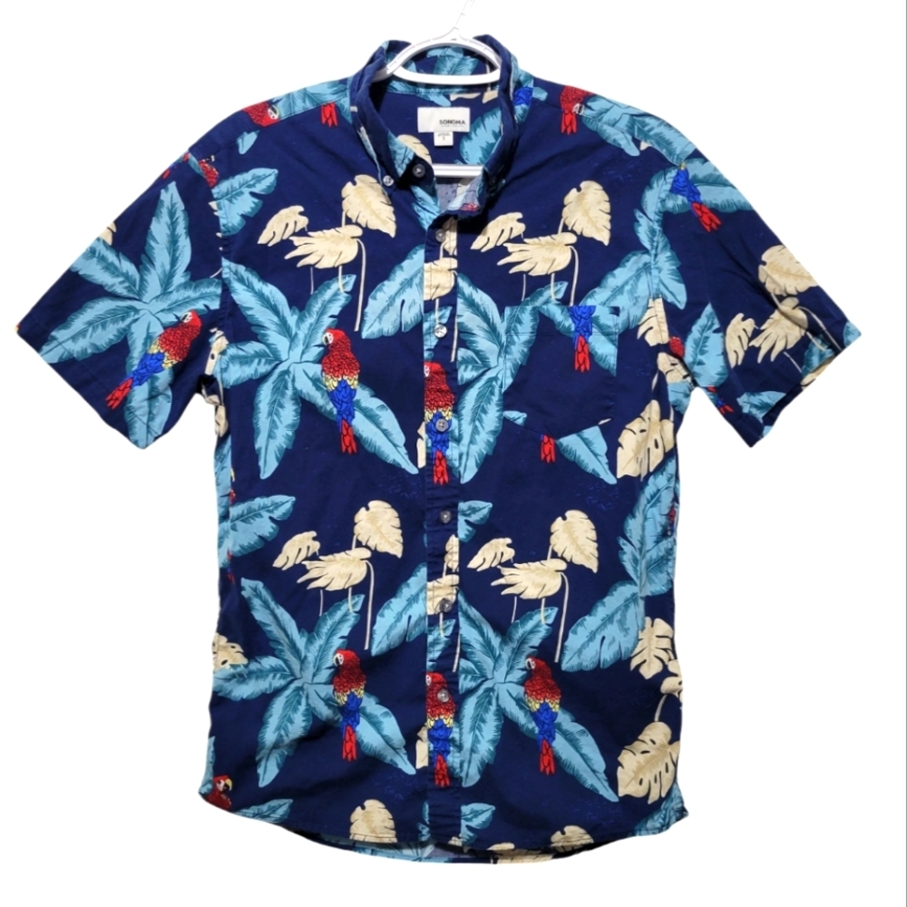 Sonoma Men's Tropical Hawiian Parrot Button Down Small